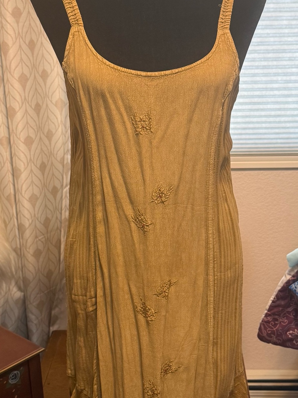 Women’s Sleeveless Embroidered Slip Dress - Mustard